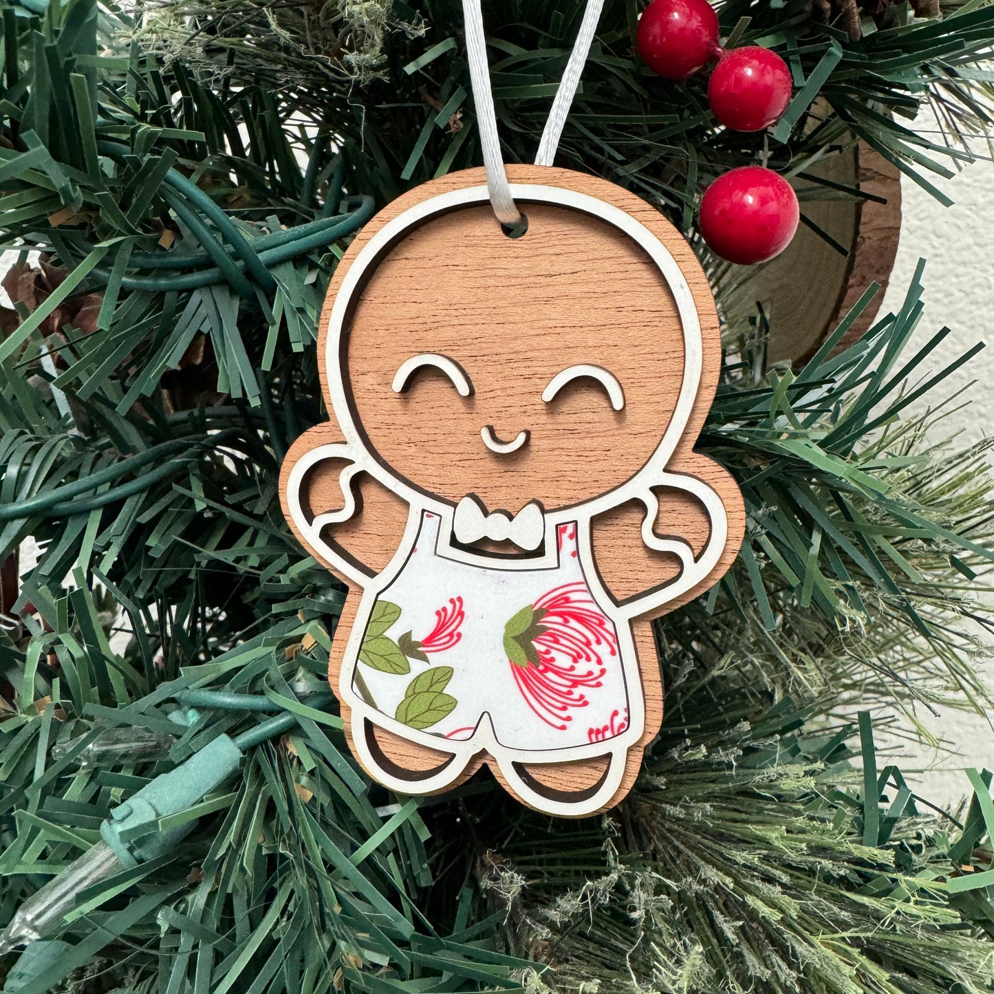 ‘Ohi’a Lehua Gingerbread Boy and Girl Ornaments