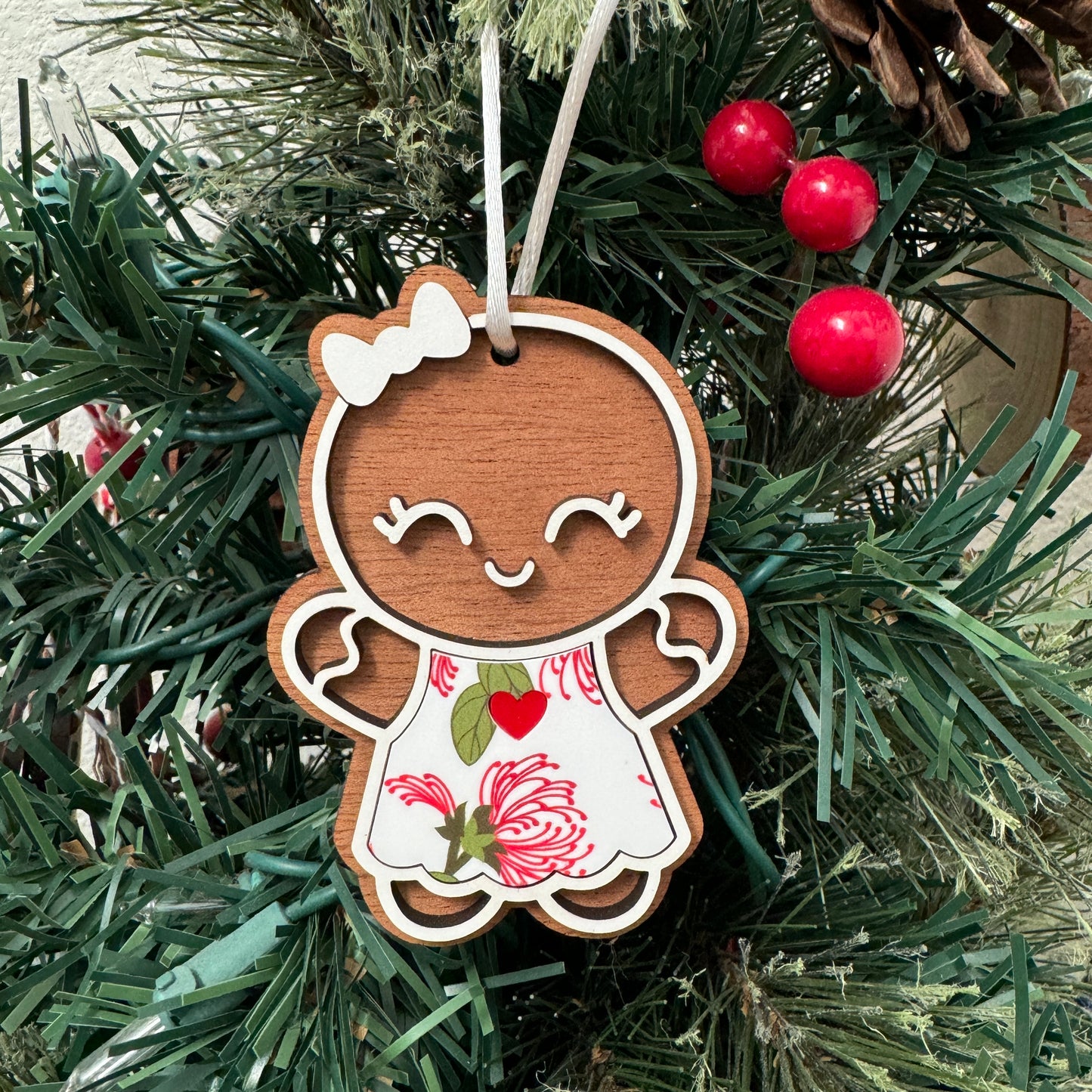 ‘Ohi’a Lehua Gingerbread Boy and Girl Ornaments