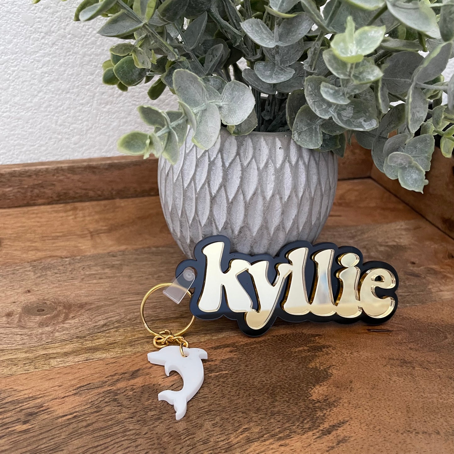 Acrylic Name Keychain/Bag Tag - Solid Background w/ Mirror Name