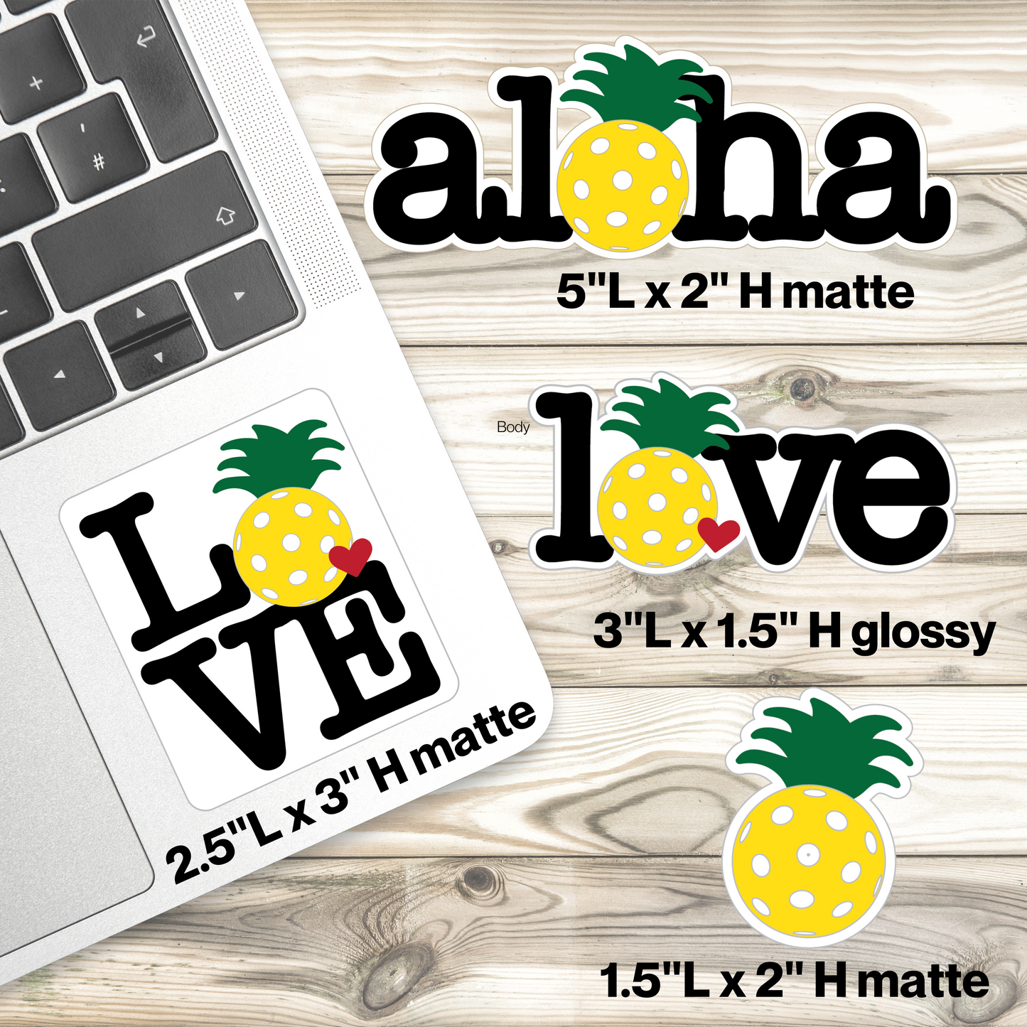 Pickleball Pineapple Stickers 4 pk