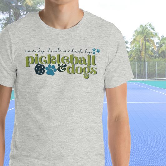 Easily Distracted by Pickleball and Dogs Green/Navy on Light T-shirt