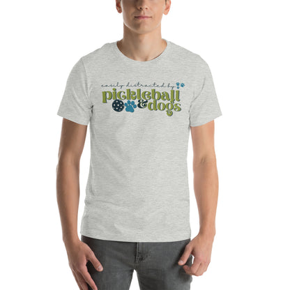 Easily Distracted by Pickleball and Dogs Green/Navy on Light T-shirt