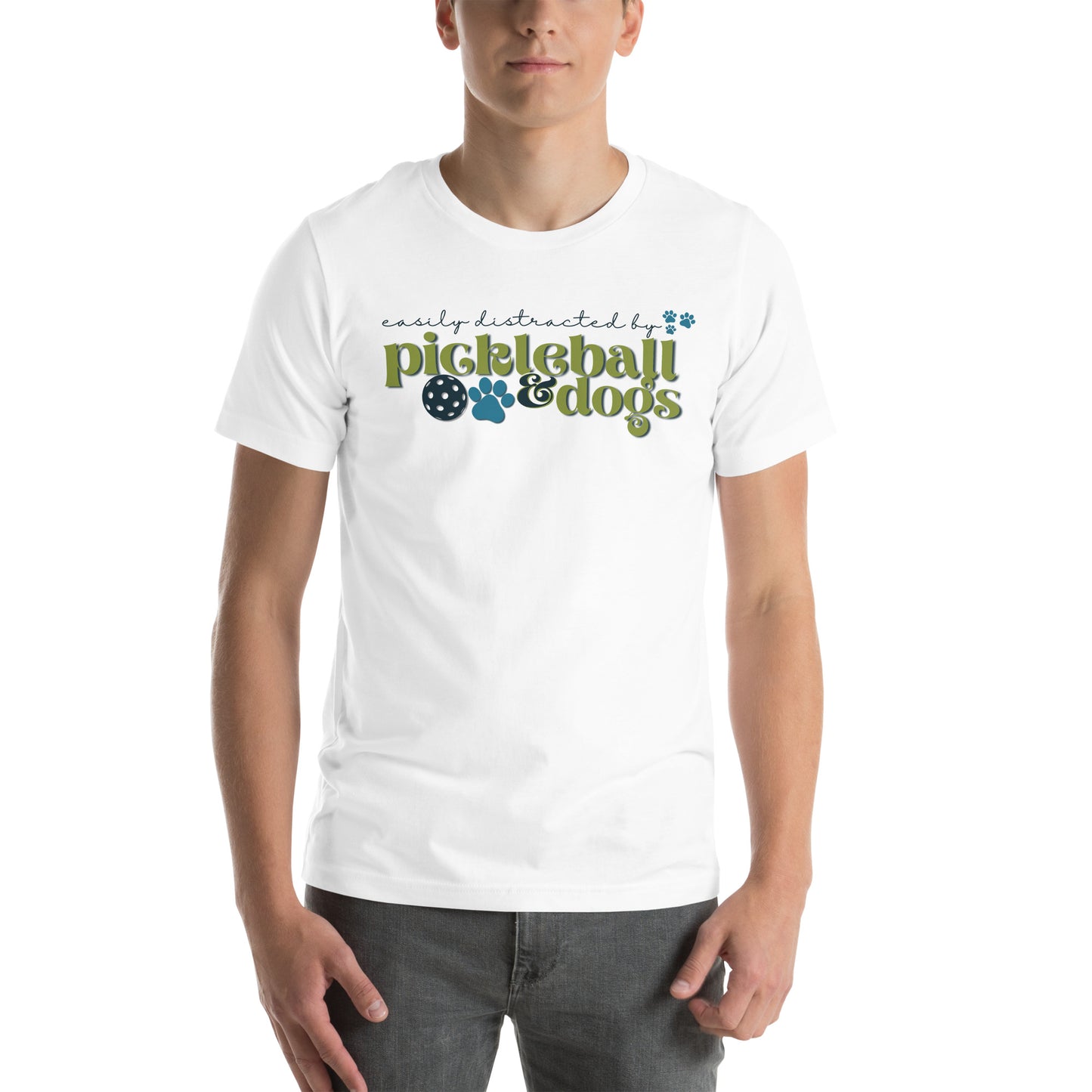 Easily Distracted by Pickleball and Dogs Green/Navy on Light T-shirt