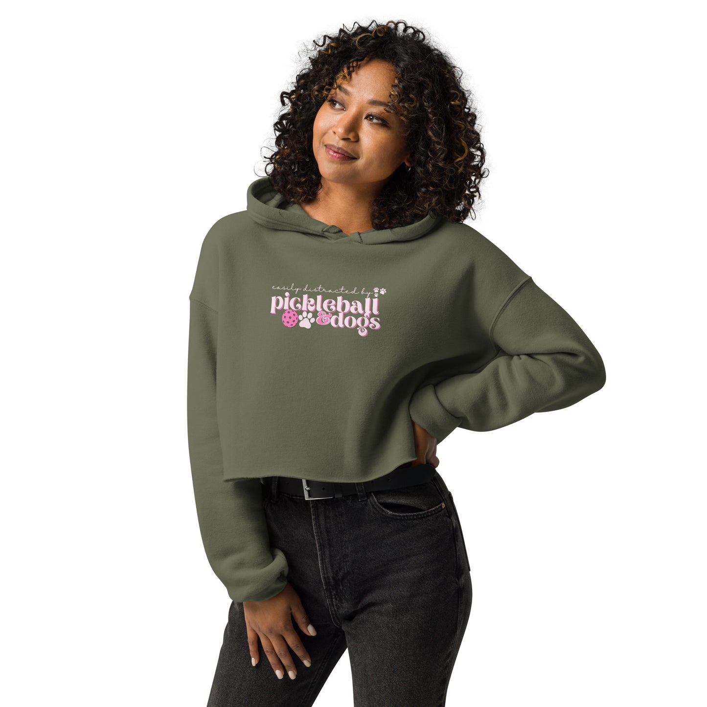 Easily Distracted by Dogs and Pickleball Crop Hoodie